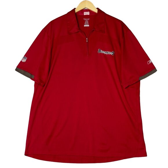 Tampa Bay Buccaneers Reebok Red 1/4 Zip Polo NFL Team Issued Chris Gannon Sz XL - Picture 1 of 9